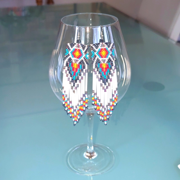 Boho Beaded Colorful Pierced Earrings, Native American Jewelry, Gift For Mom - Picture 9 of 9